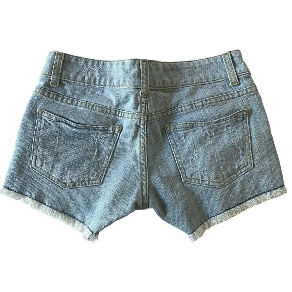 Carmar Denim Shorts Womens 24 Light Blue Distressed Low‎ Rise Raw Hem Cutoffs